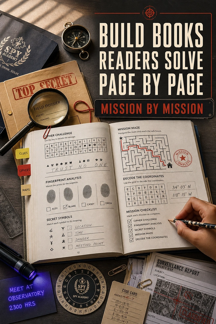 Escape Rooms creative ad: Books become page-by-page missions