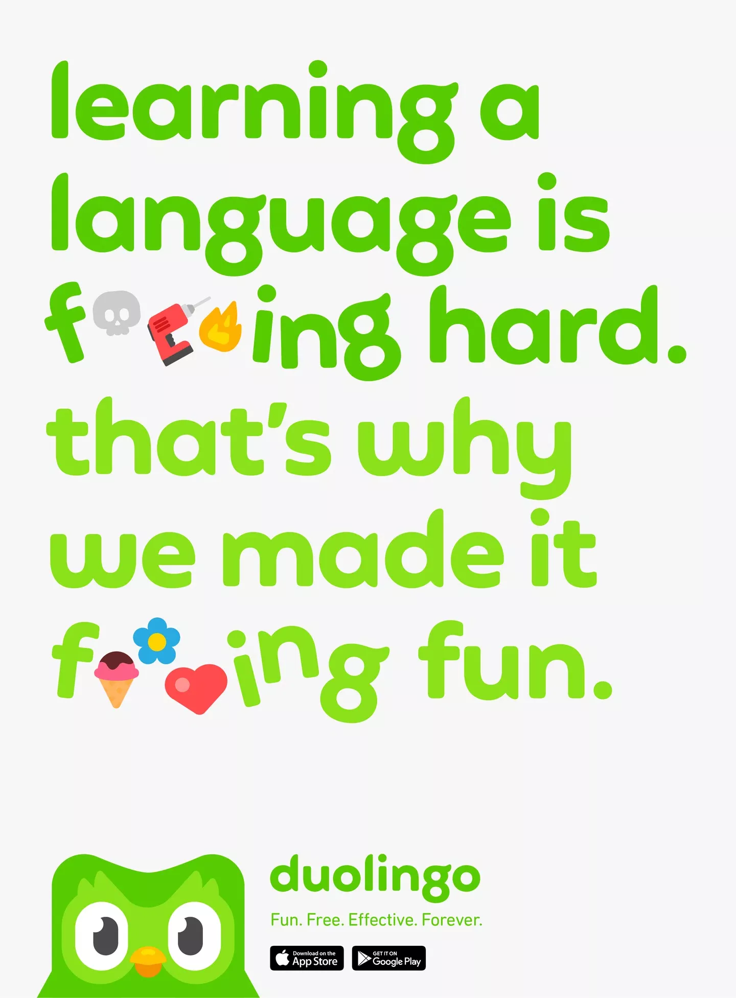 Poster: Oversized rounded type with emoji-censored swear words