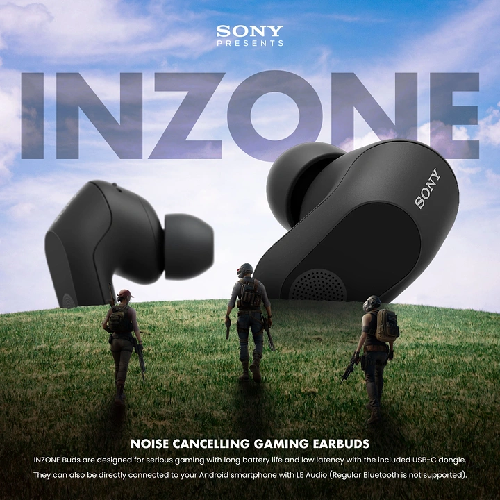 Gaming & Esports creative ad: Giant earbuds as landmark over game soldiers
