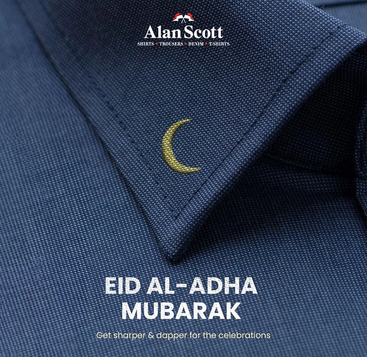 Eid creative ad: Navy shirt collar with gold embroidered crescent