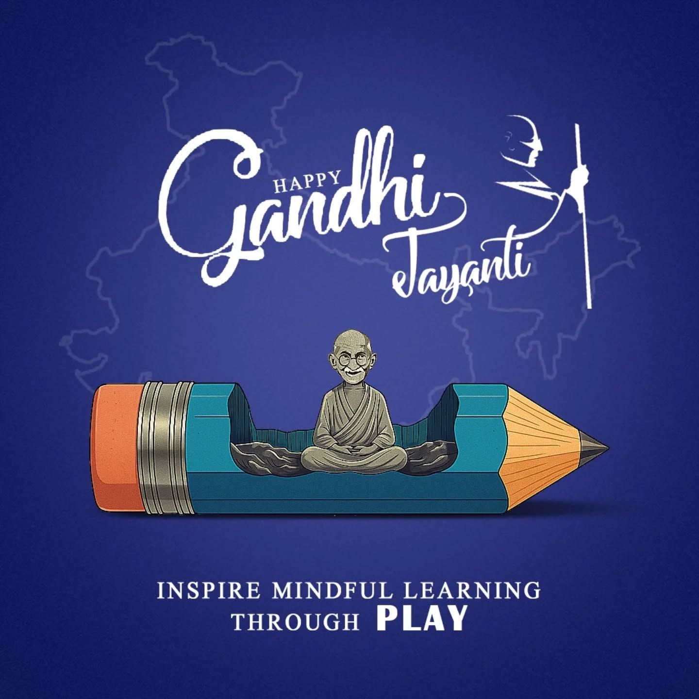 Meditating Gandhi figure seated inside a carved-out pencil