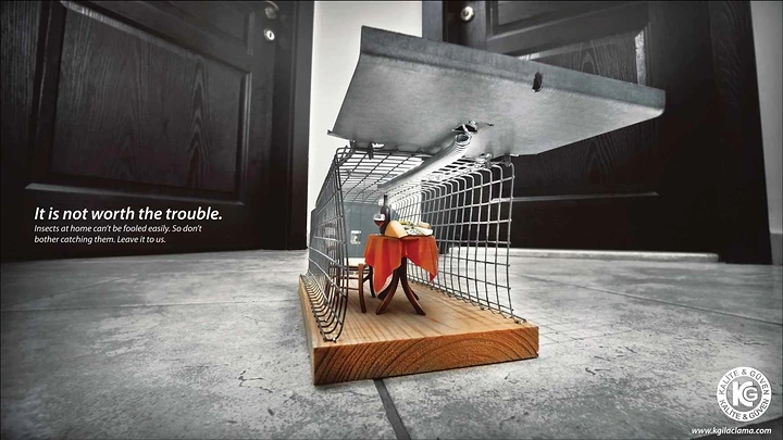 Pest Control creative ad: Mouse dining inside trap, not worth trouble