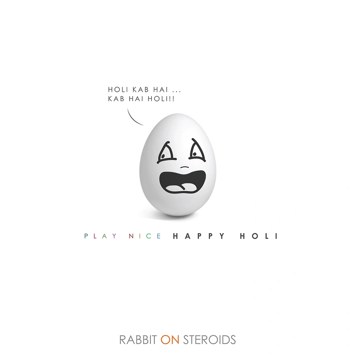 Holi creative ad: White egg with a hand-drawn panicked face