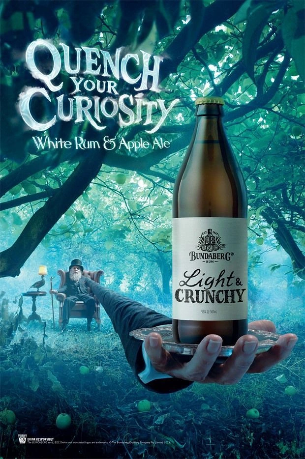 Beer, Wine & Spirits creative ad: Rum-ale bottle on a silver tray held by an impossibly long arm