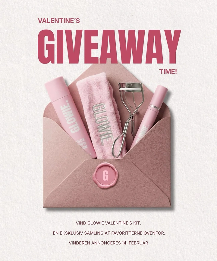 Valentine's Day creative ad: Pink beauty products tucked in an open envelope