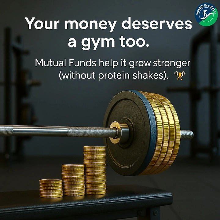 Stock Brokers & Investing creative ad: Barbell loaded with gold coin plates beside rising coin stacks