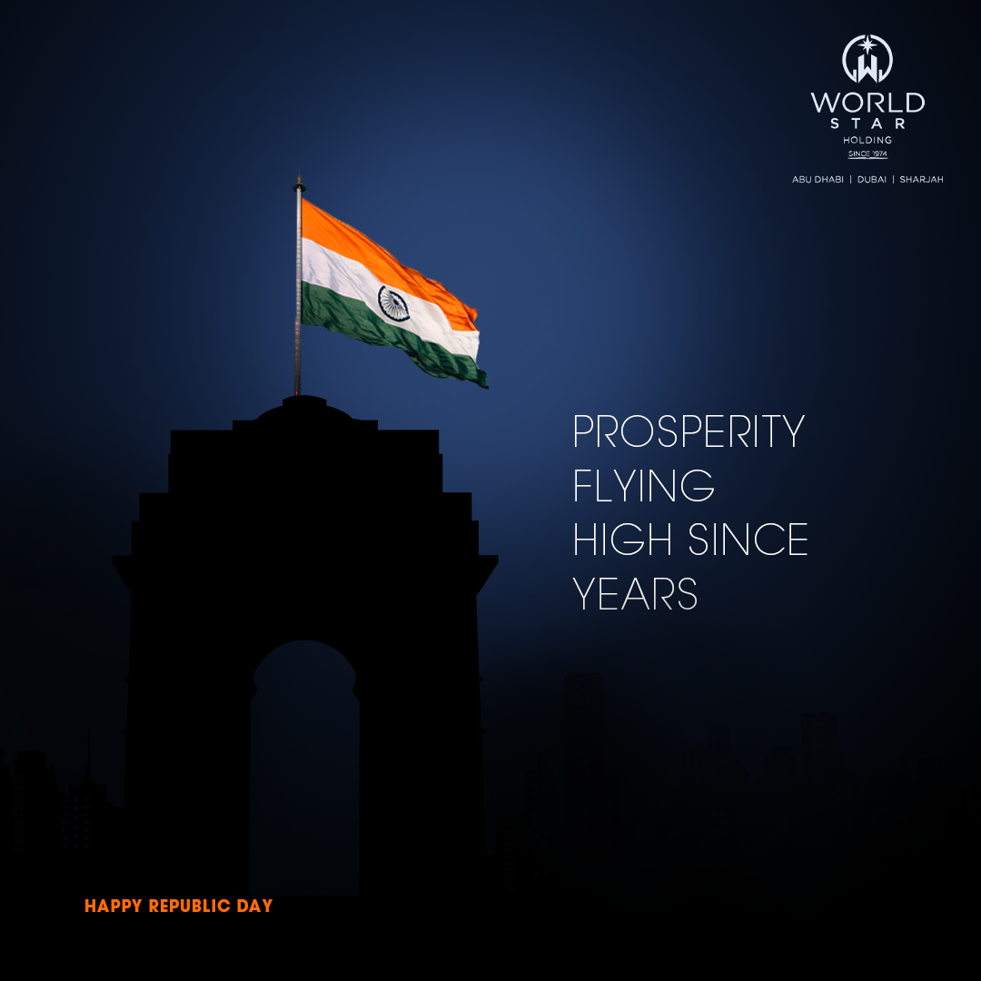Minimal India Gate; 'prosperity flying high' copy