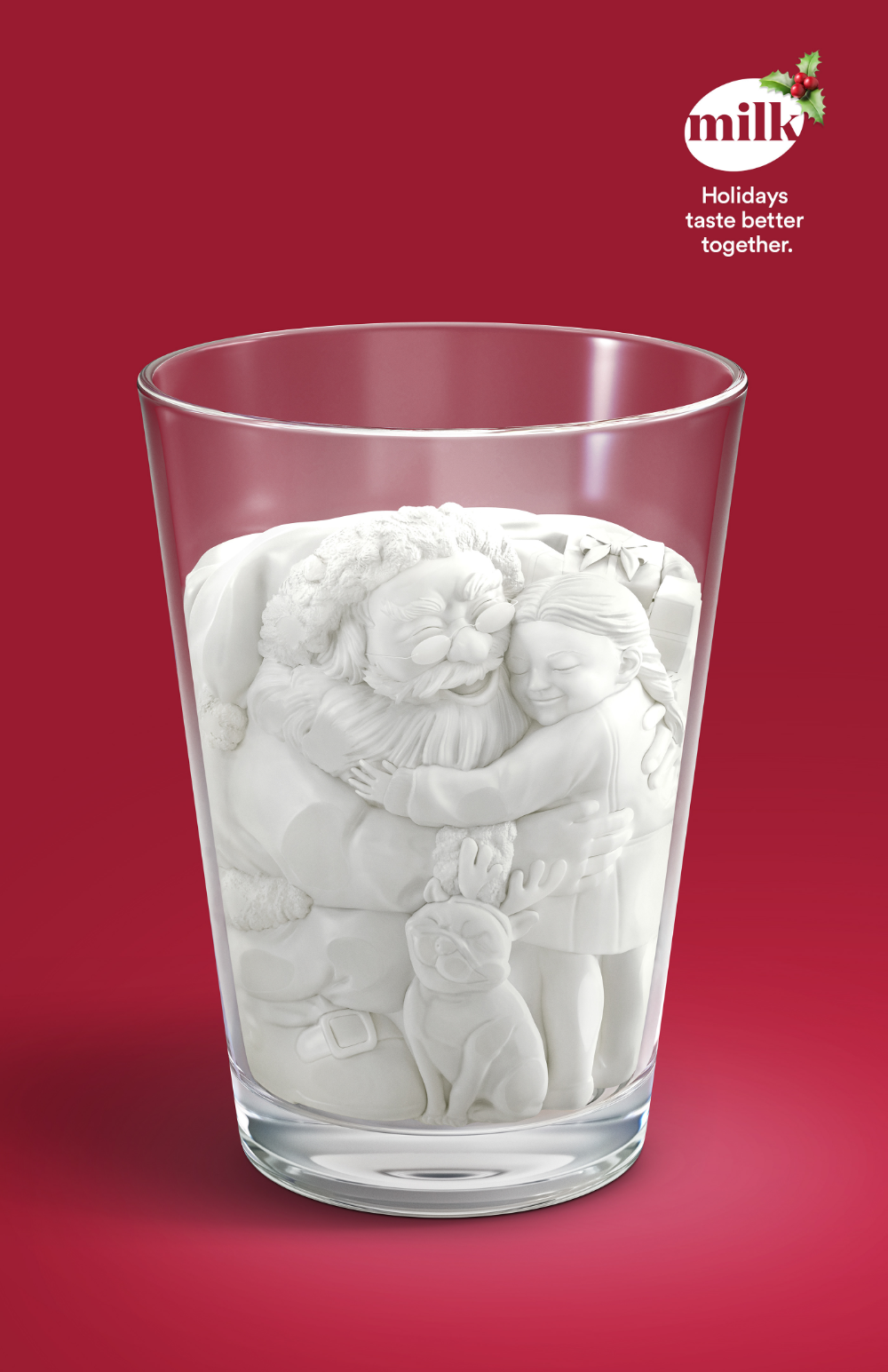 Story: Family hug sculpted in milk glass
