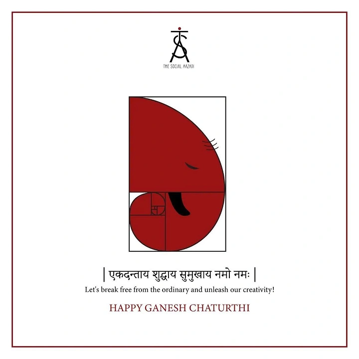 Ganesh Chaturthi creative ad: Ganesha head built from a golden-ratio Fibonacci spiral