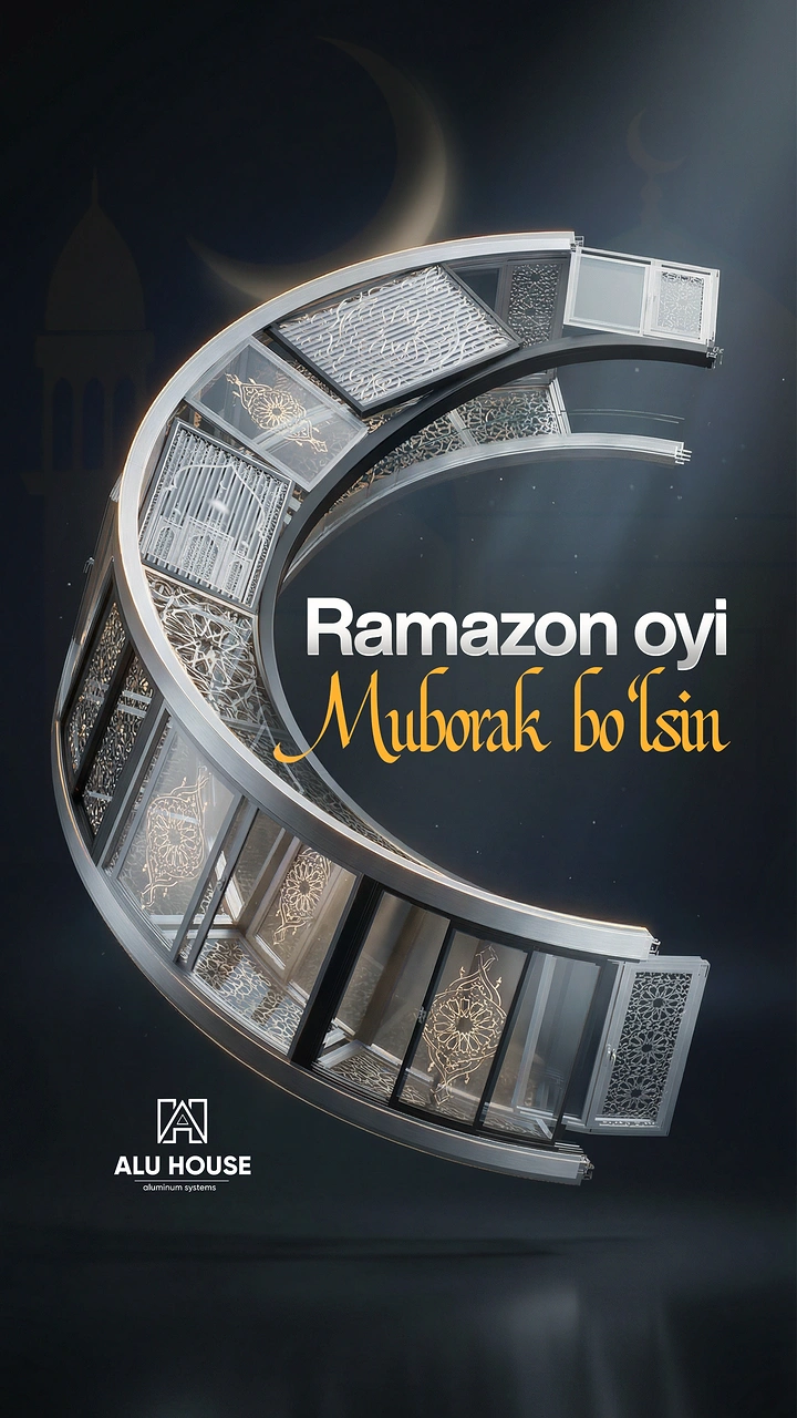 Ramadan creative ad: Crescent built from aluminium window and door frames