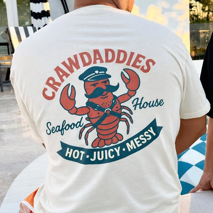 Seafood Restaurants creative ad: Character-led seafood merch with witty copy