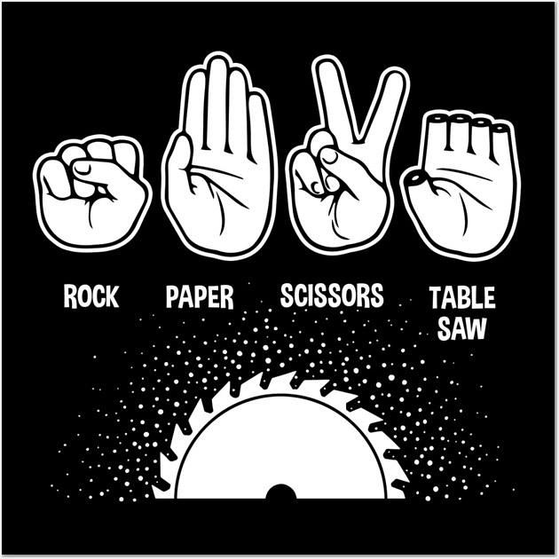 Carpenters & Woodwork creative ad: Rock paper scissors table saw gag