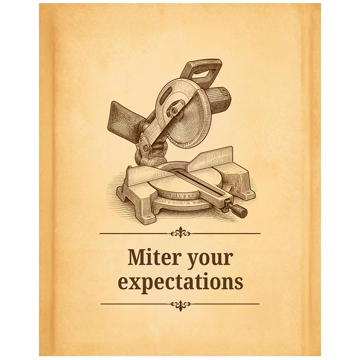 Carpenters & Woodwork creative ad: 'Miter your expectations' pun, vintage engraving