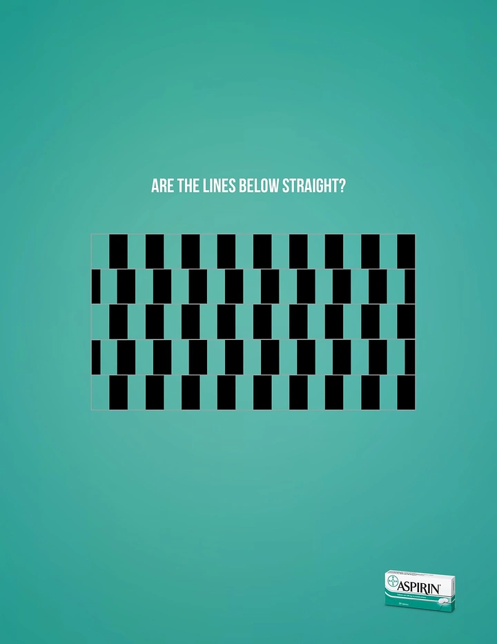 Pain Relief Brands creative ad: Optical illusion tied to aspirin copy