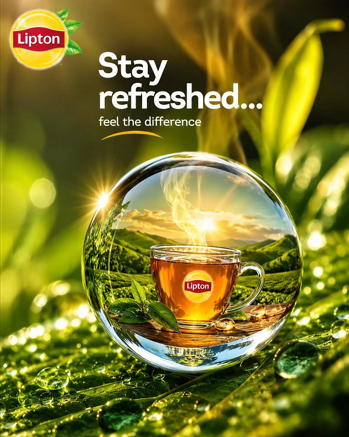 Tea & Chai Brands creative ad: Tea estate inside dewdrop sphere