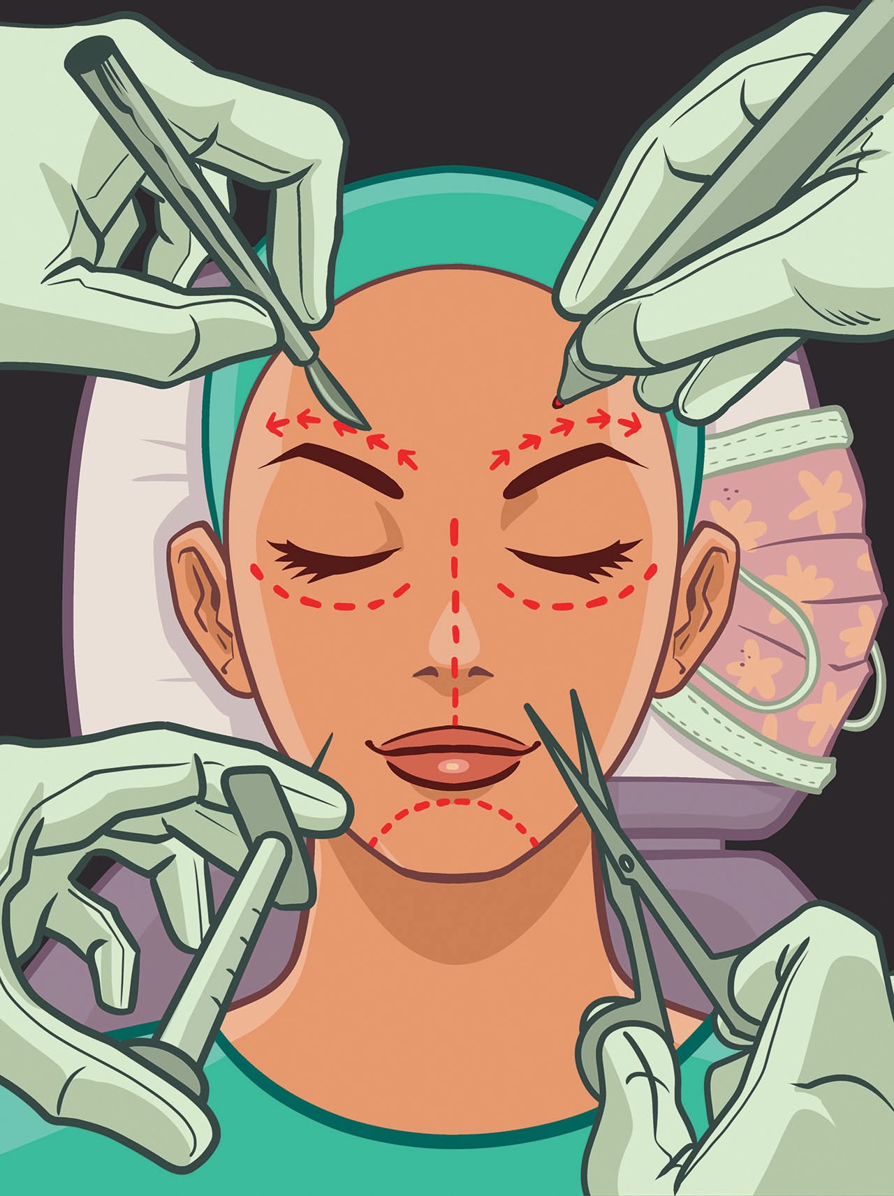 Instagram post: Playful many-hands facelift illustration