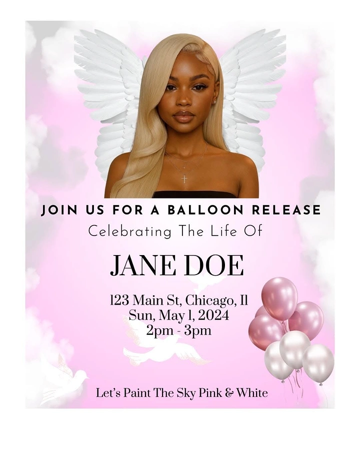 Balloon & Party Decorators creative ad: Angel-wing memorial balloon-release concept