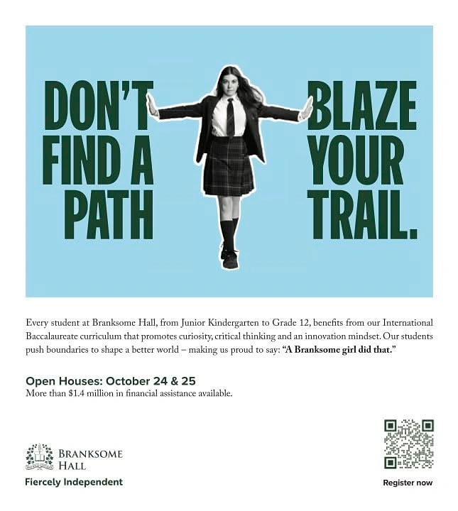 Schools & School Admissions creative ad: Student integrated into blaze-your-trail message