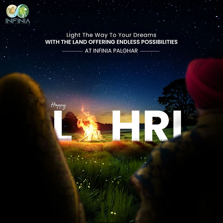 Lohri creative ad: Couple from behind watching a bonfire in an open field