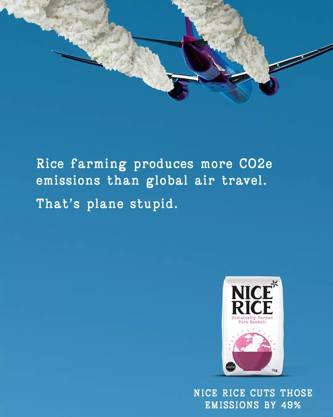 Instagram post: Airplane trailing contrails made of cooked rice