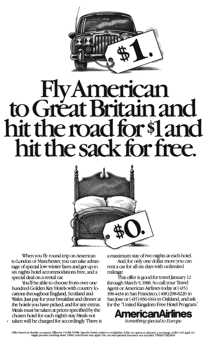 Airlines creative ad: Witty fare offer pairs road and bed