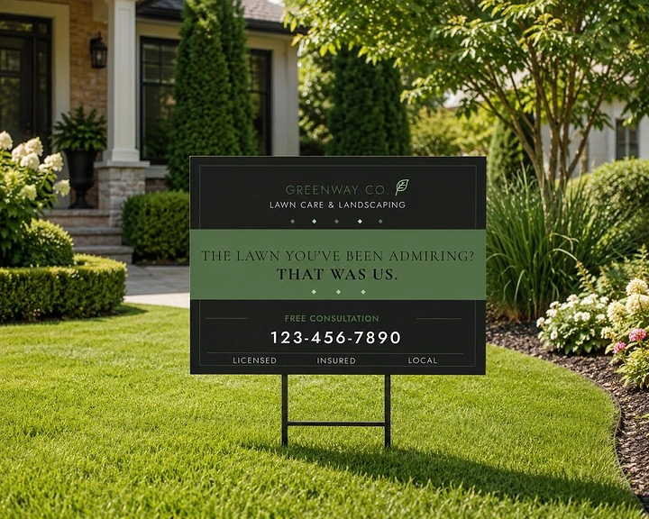 Landscaping & Gardening creative ad: Lawn sign: 'lawn you admire was us'