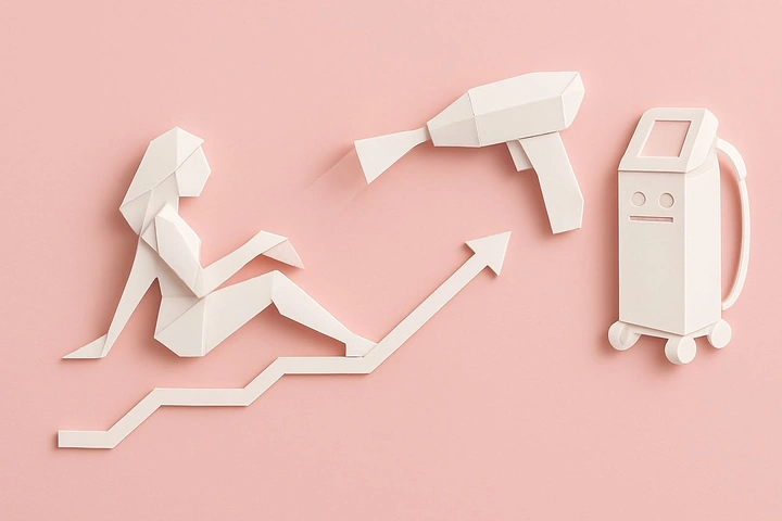 Laser Hair Removal Clinics creative ad: Paper-cut laser figure has distinctive art direction