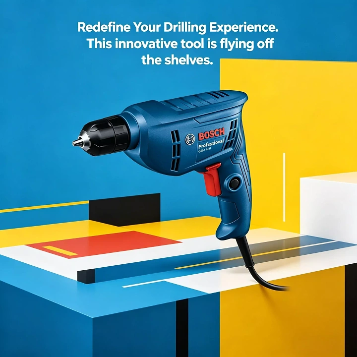 Power Tools creative ad: Flying-off-shelves visual copy concept