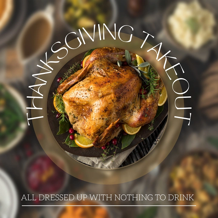 Thanksgiving creative ad: Roast turkey platter in a circular window