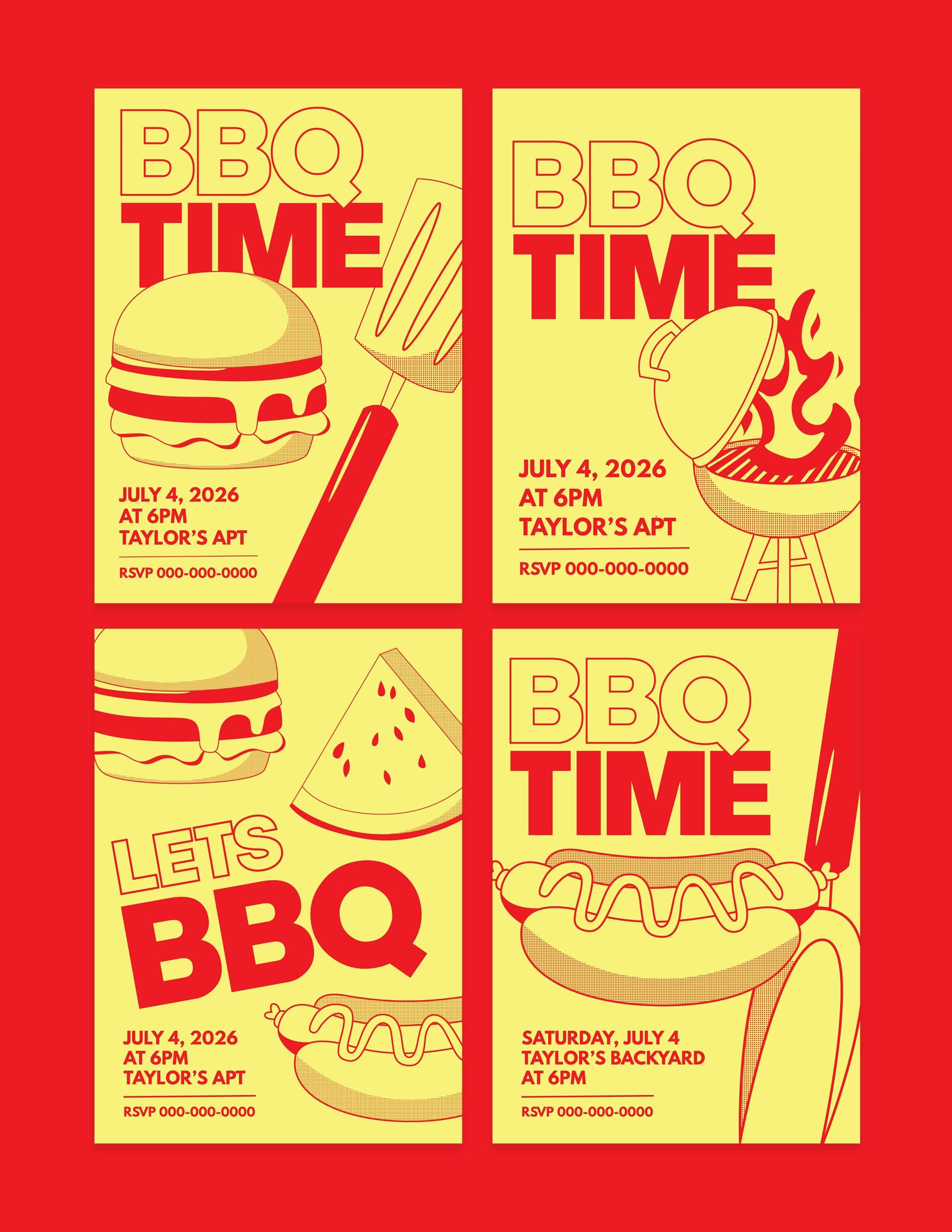 Instagram post: Graphic food icons build BBQ time, slide 1