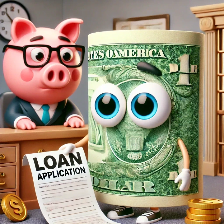 Personal & Business Loans creative ad: Anthropomorphic money loan application