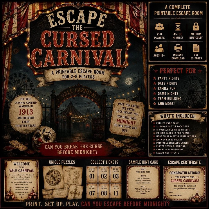 Escape Rooms creative ad: Cursed carnival turned into escape-game packaging