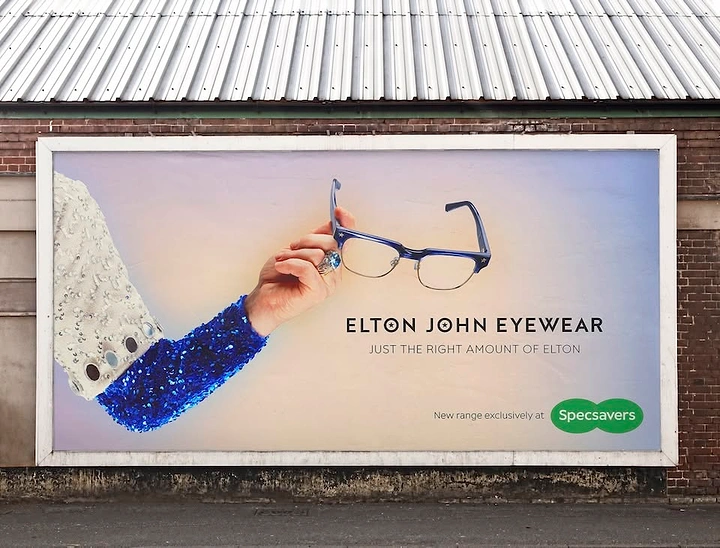 Opticians & Eye Care creative ad: Sequinned sleeve evokes Elton John