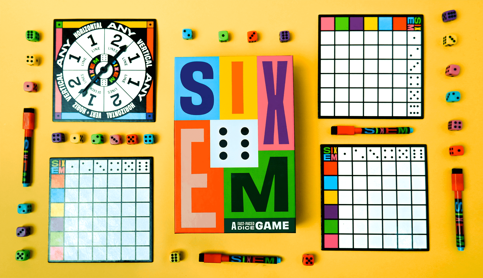 Banner: Game components construct the central typography
