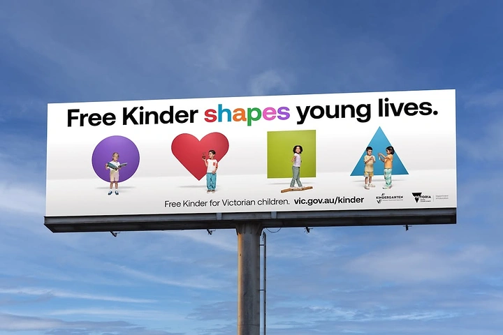 Daycare & Preschools creative ad: Geometric shapes drawn as children, clean pun