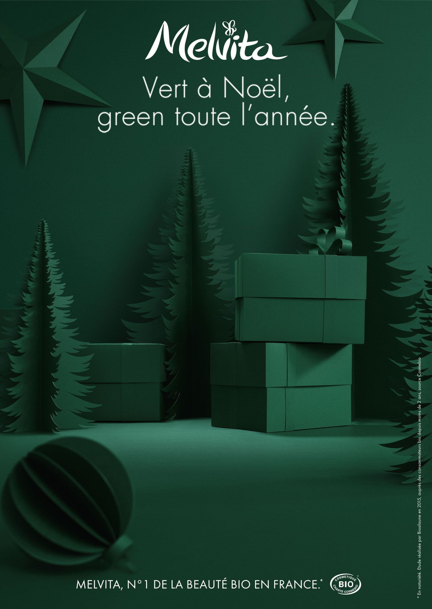 Monochrome green paper-craft Christmas scene with stacked gifts