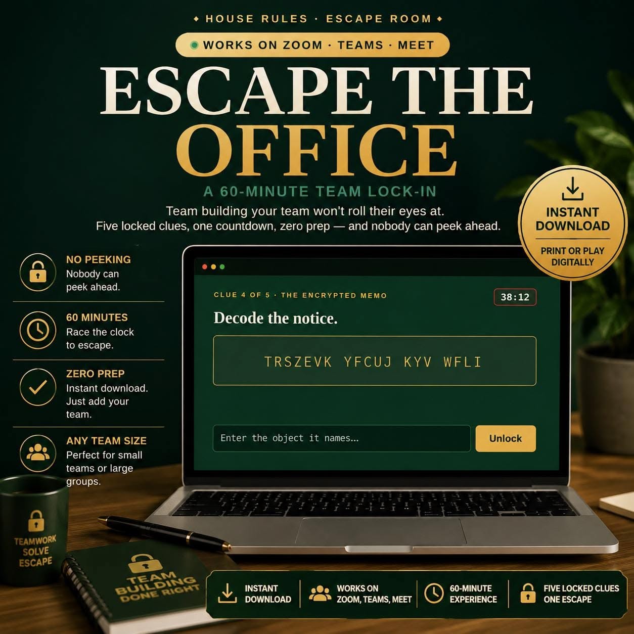 Instagram post: Office setting turns escape-room offer into premise
