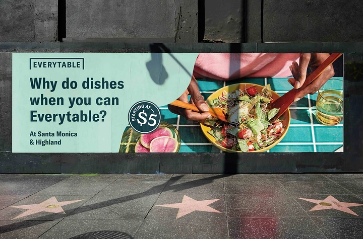 Salad Bars & Healthy Restaurants creative ad: Witty dishes-versus-eating billboard concept