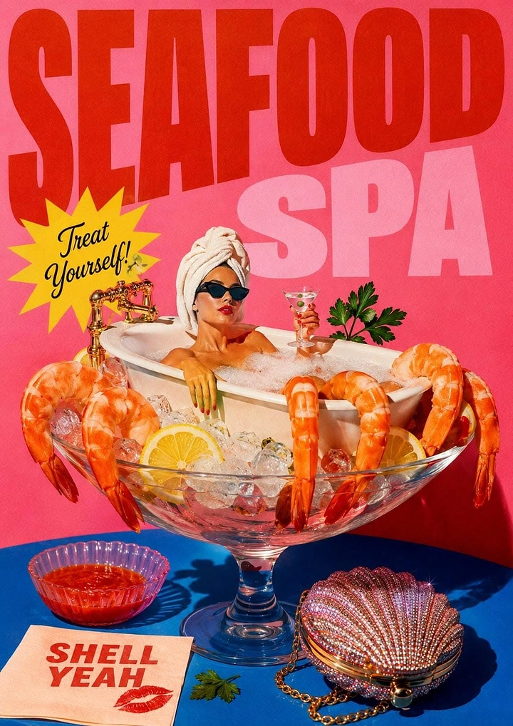 Seafood Restaurants creative ad: Seafood spa creates playful surreal metaphor