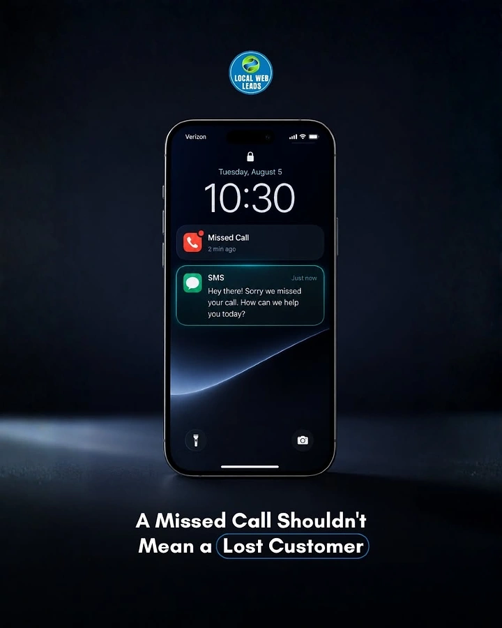 Virtual Assistant Services creative ad: Missed-call visual metaphor for lead capture