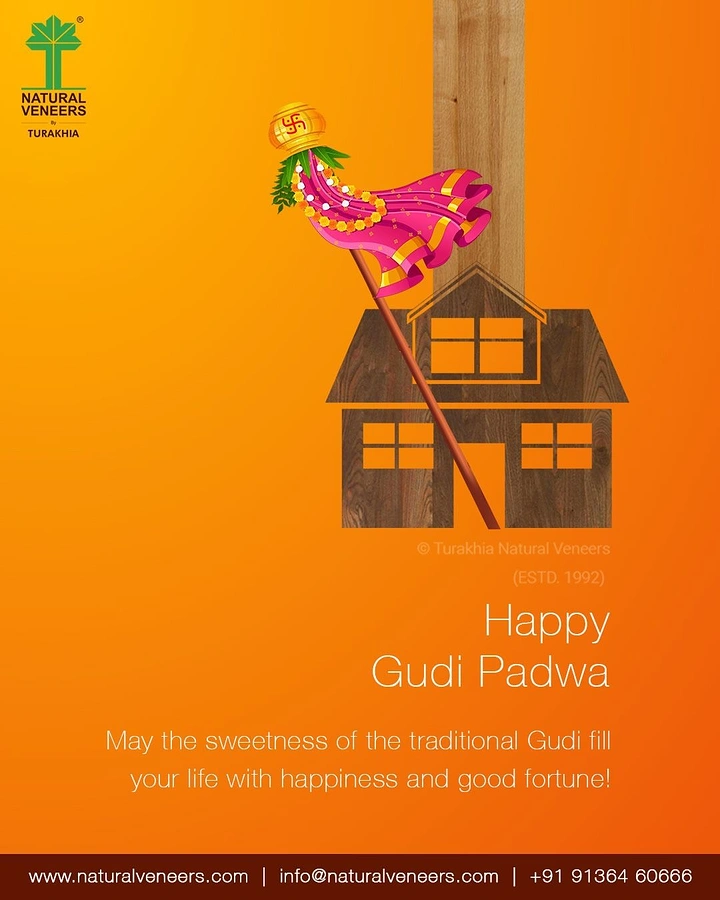 other-festival creative ad: Gudi flag leaning against a wood-veneer house silhouette