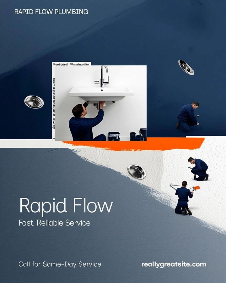 Plumbers creative ad: Miniature plumbers working on giant sink