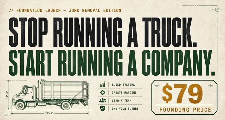 Junk Removal creative ad: Witty truck-founder positioning concept