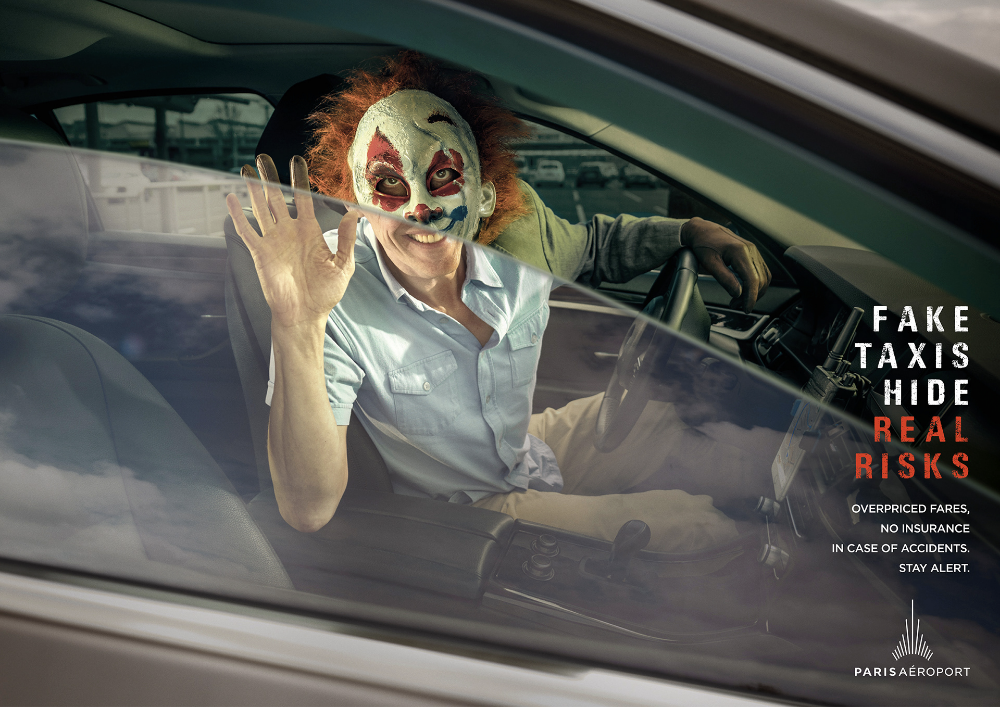 Banner: Fake-taxi warning uses clown metaphor