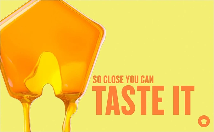 Honey Brands creative ad: Honey shape reinforces taste message