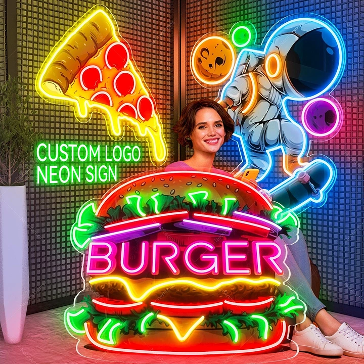 Signage & Sign Makers creative ad: Burger transformed into vivid neon signage