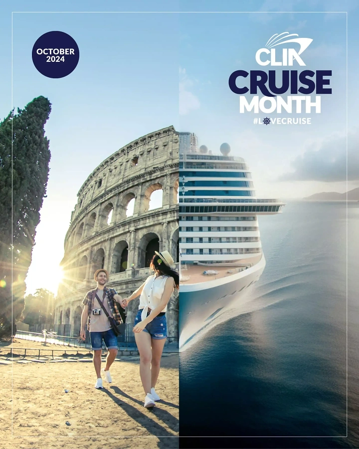 Cruises & Cruise Lines creative ad: Ship and landmark create travel metaphor