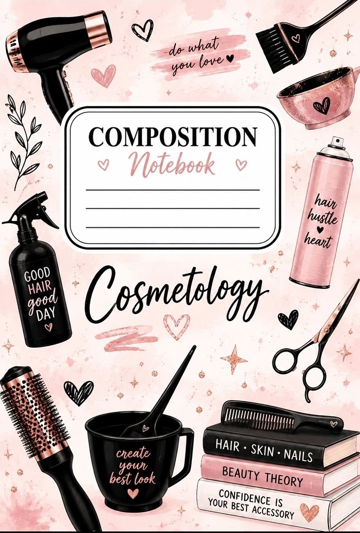 Makeup & Beauty Academies creative ad: Composition-notebook school theme for cosmetology
