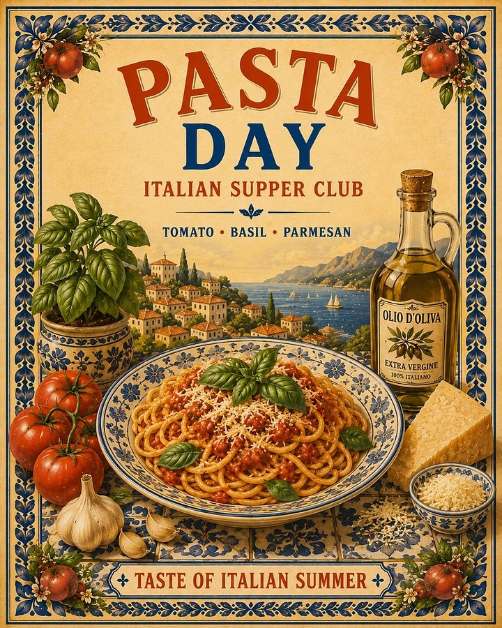 Italian Restaurants creative ad: Exceptional illustrated pasta event poster