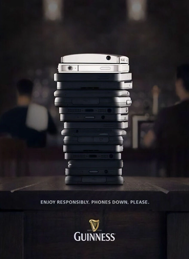 Bars & Pubs creative ad: Strong phone-stack metaphor with excellent craft